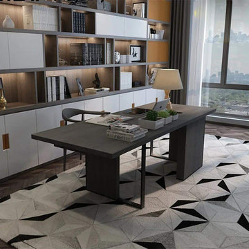 55.1" Black Rectangular Desk with Drawer Solid Wood Writing Desk-Desks,Furniture,Office Furniture